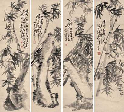 蒲华 1904年作 竹石 四屏